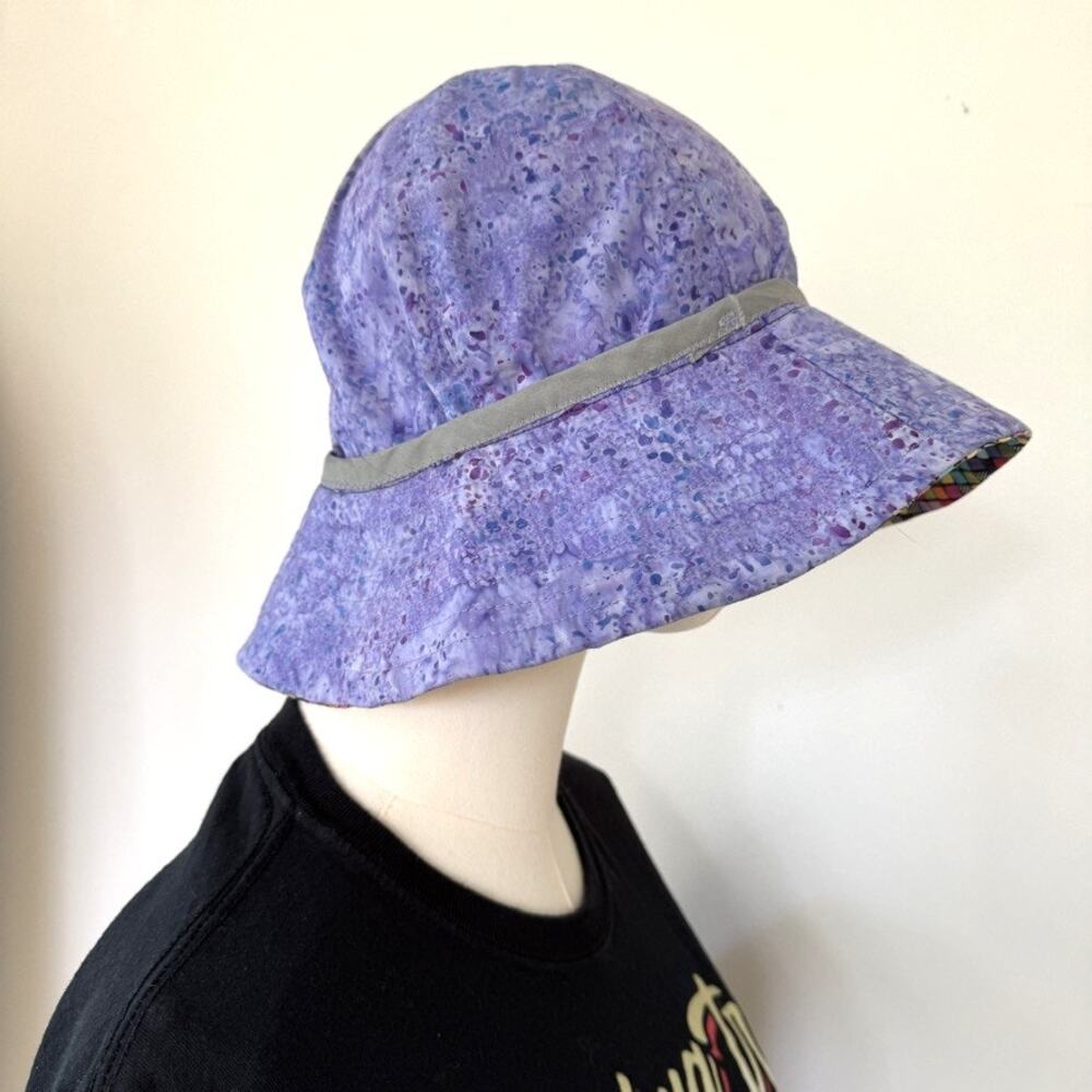 Reversible Bucket Hat Purple Batik Multicolor Mosaic Print Wide Brim Festival